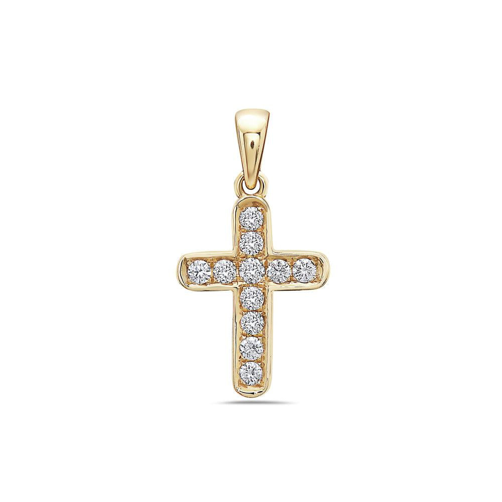 Unisex 14K Yellow Gold Cross Pendant with 0.20 CT Diamonds