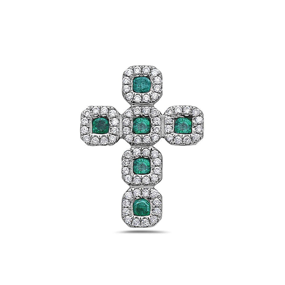 18K White Gold Cross Women's Pendant With 0.43 CT Diamonds available in Blue & Green