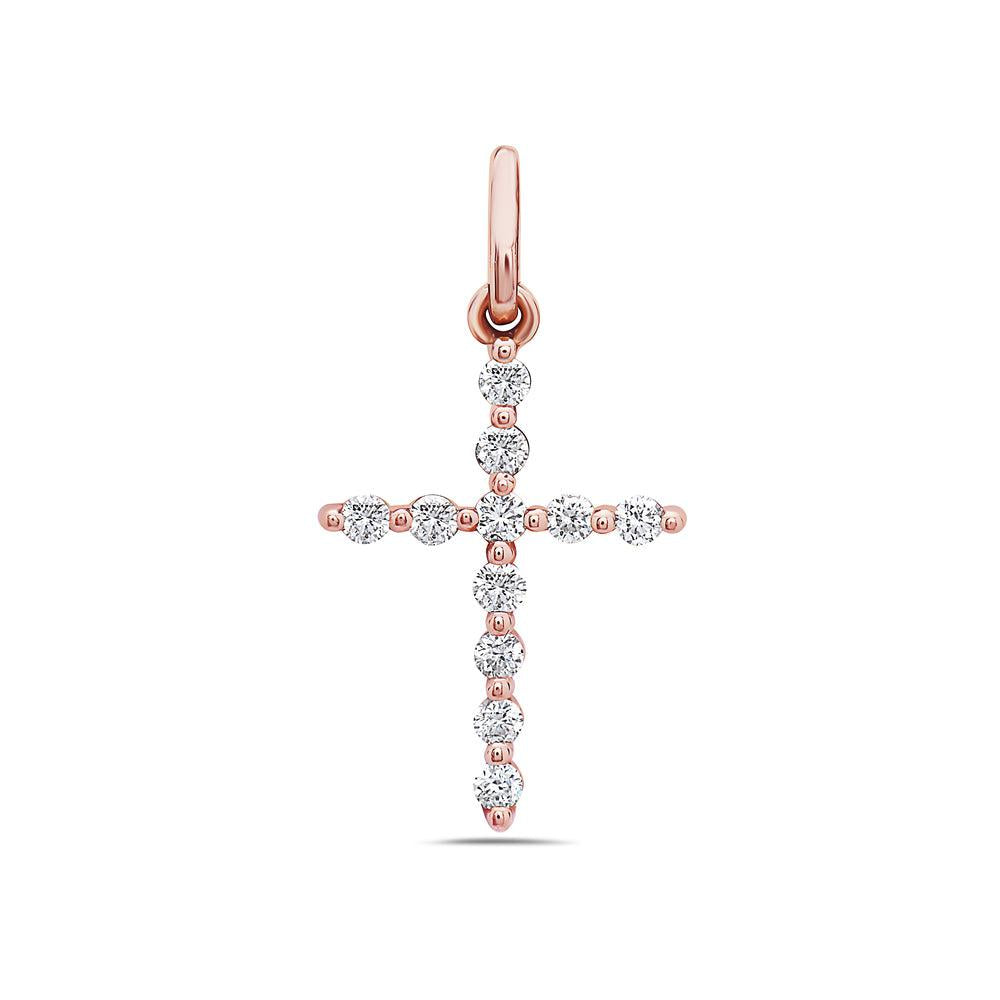 18K Rose Gold Cross Pendant with 0.25 CT Diamonds