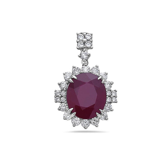 18K White Gold Women's Pendant with 2.60CT Diamonds & Ruby 12.17