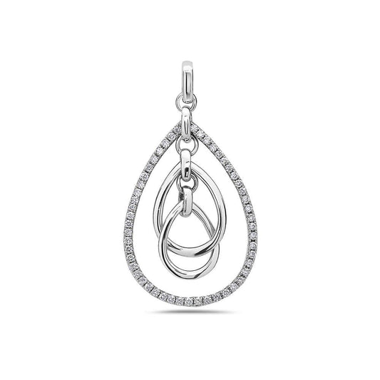 18K White Gold Floating Oval Chain Women's Pendant with 0.40CT Diamonds