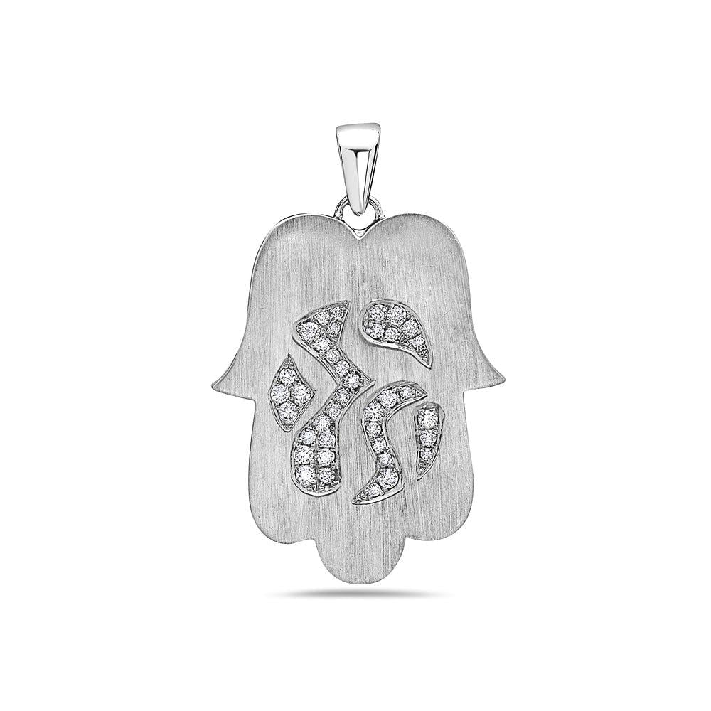 18K White Gold "Hamsa" Women's Pendant with 0.40CT Diamonds
