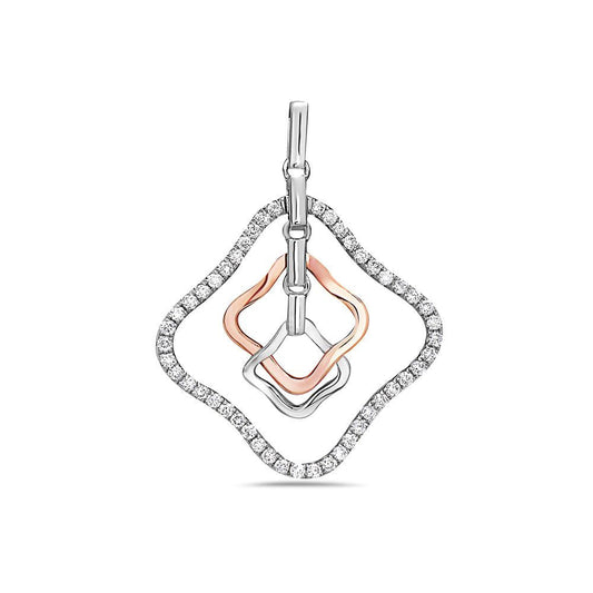 18K Rose & White Gold Floating Shapes Women's Pendant with 0.16CT Diamonds