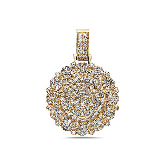 Men's 14K Yellow Gold Circle Pendant with 2.15 CT Diamonds