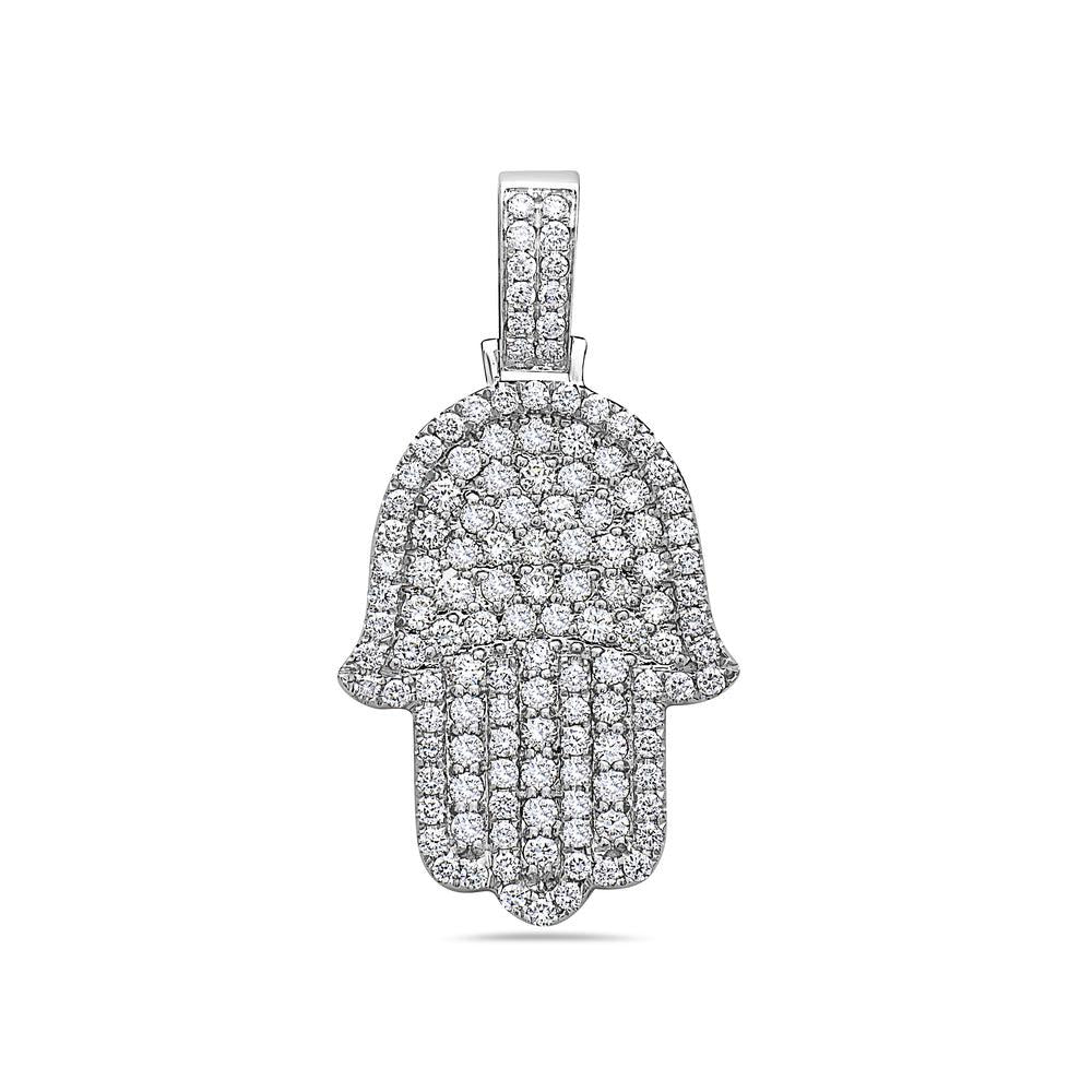 Men's 14K White Gold Hamsa Pendant with 2.72 CT Diamonds