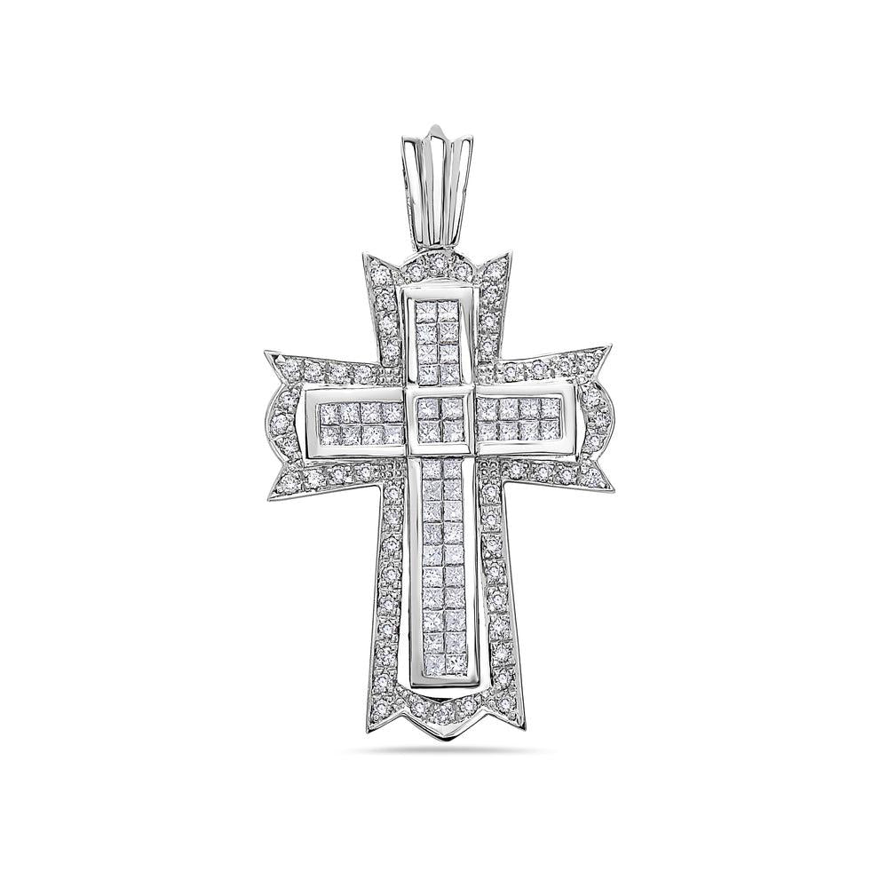 Unisex 14K White Gold Cross Pendant with 2.25 CT Diamonds
