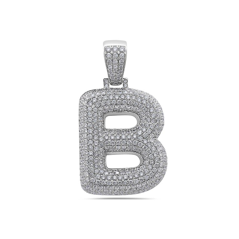 Men's 14K White Gold 'B' Pendant with 7.78 CT Diamonds