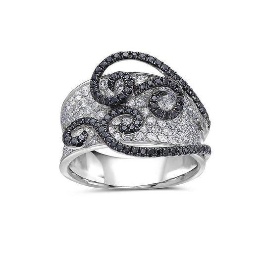 14K GOLD WHITE AND BLACK DIAMOND RIGHT HAND RING 2.61 CTW