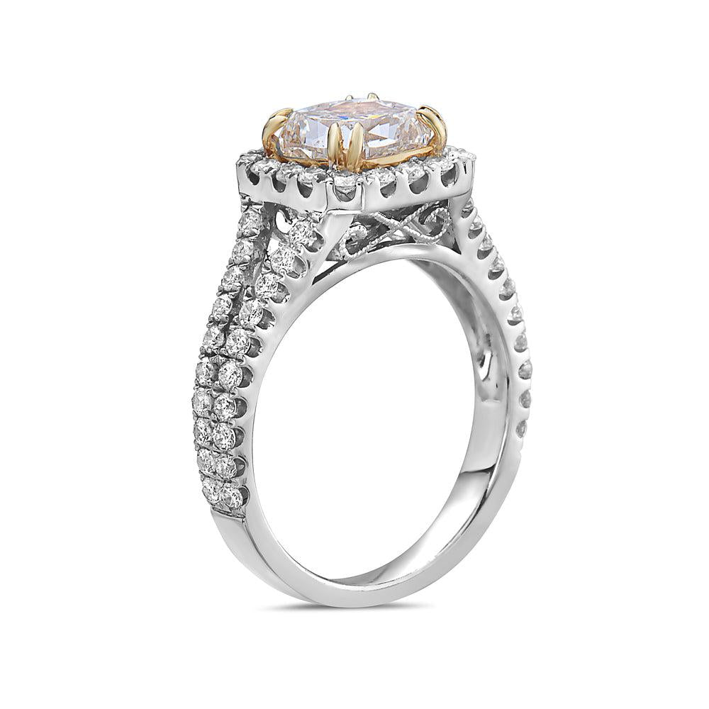 Ladies 18k White And Yellow Gold Halo With 2.97 CT Engagement Ring