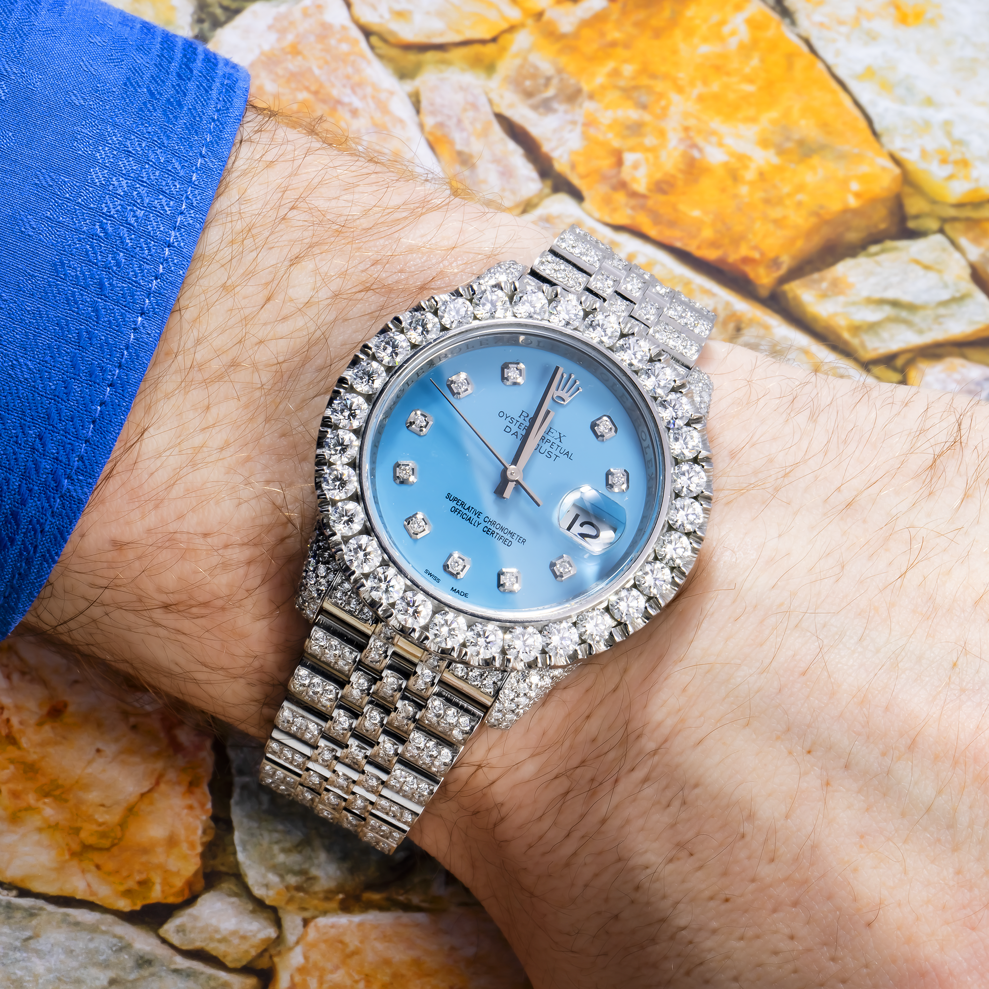 ROLEX DATEJUST 116200 36MM SKY BLUE DIAMOND DIAL WITH STAINLESS STEEL JUBILEE DIAMOND BRACELET