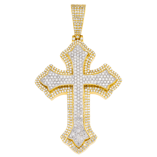 10K GOLD ROUND DIAMOND CROSS PENDANT 6.35 CT