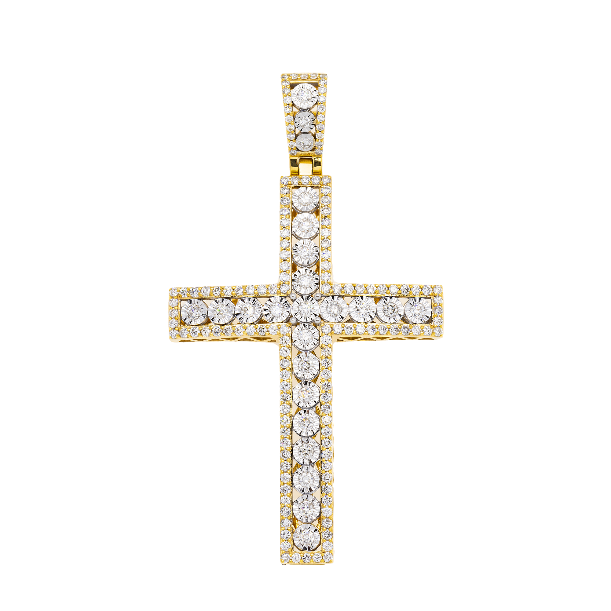10K GOLD ROUND DIAMOND CROSS PENDANT 2.05 CT