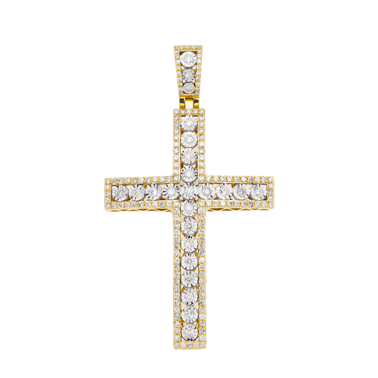 10K GOLD ROUND DIAMOND CROSS PENDANT 2.05 CT