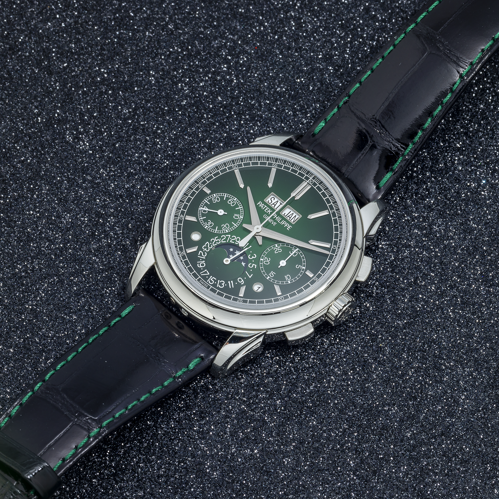 PATEK PHILIPPE GRAND COMPLICATIONS CHRONOGRAPH PERPETUAL CALENDAR 5270P GREEN DIAL WITH LEATHER STRAP