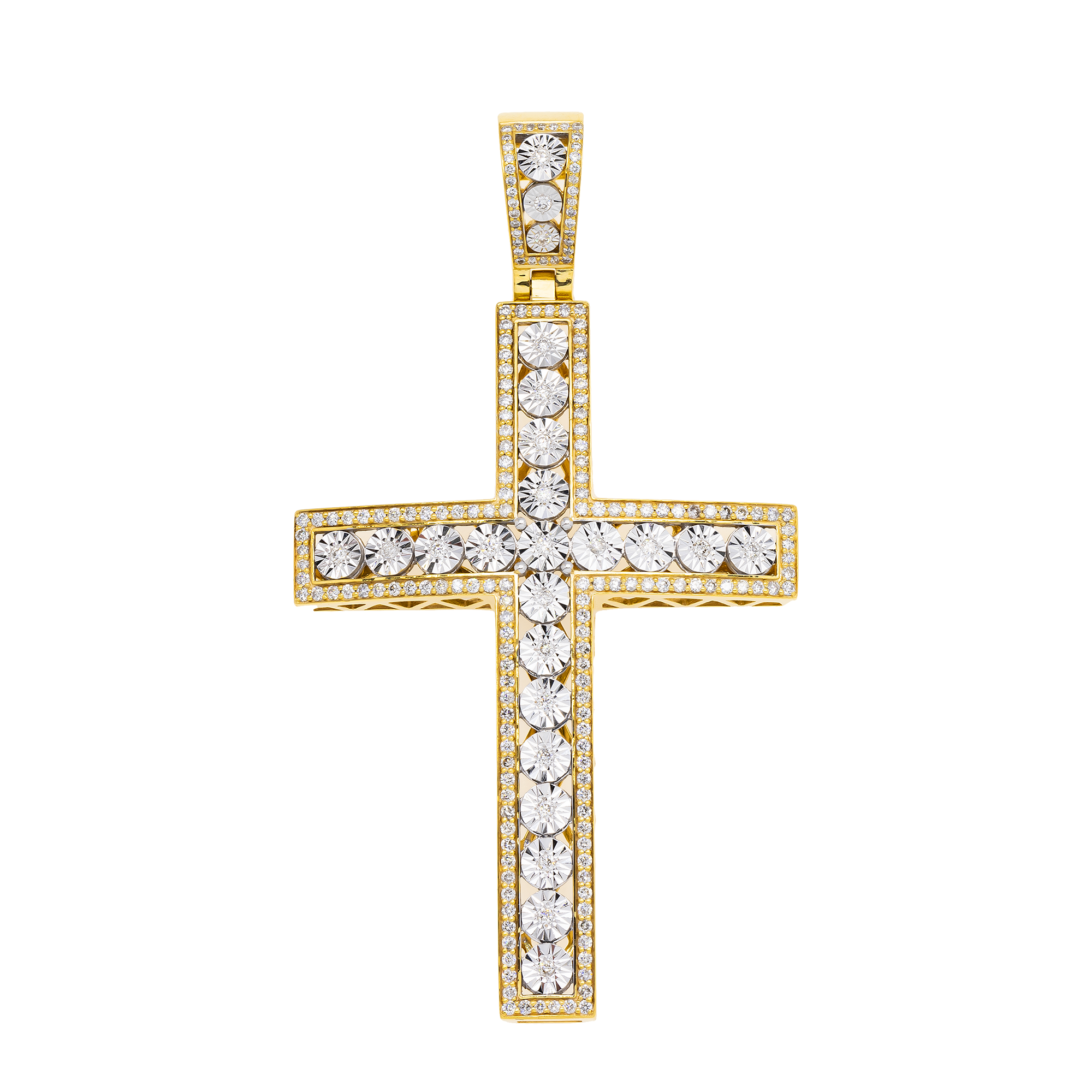 10K GOLD ROUND DIAMOND CROSS PENDANT 0.92 CT