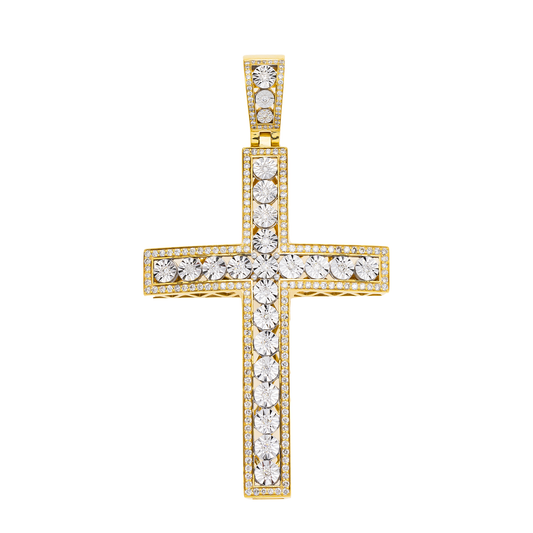 10K GOLD ROUND DIAMOND CROSS PENDANT 0.92 CT