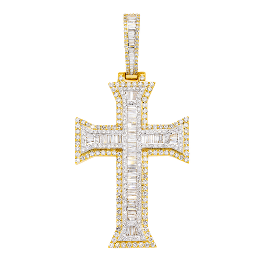 10K GOLD BAGUETTE AND ROUND DIAMOND CROSS PENDANT 4.53 CT