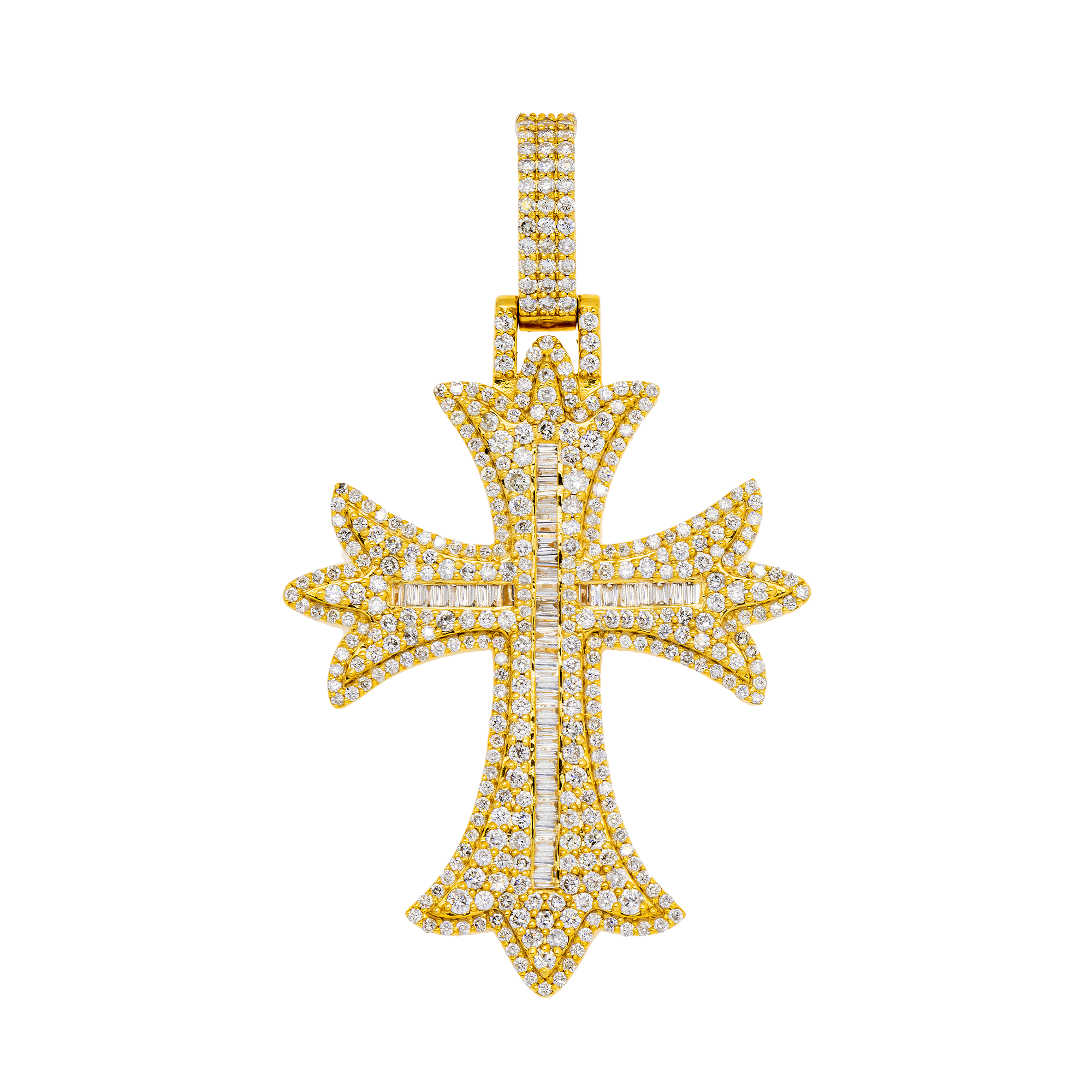 10K GOLD BAGUETTE AND ROUND DIAMOND CROSS PENDANT 2.89 CT