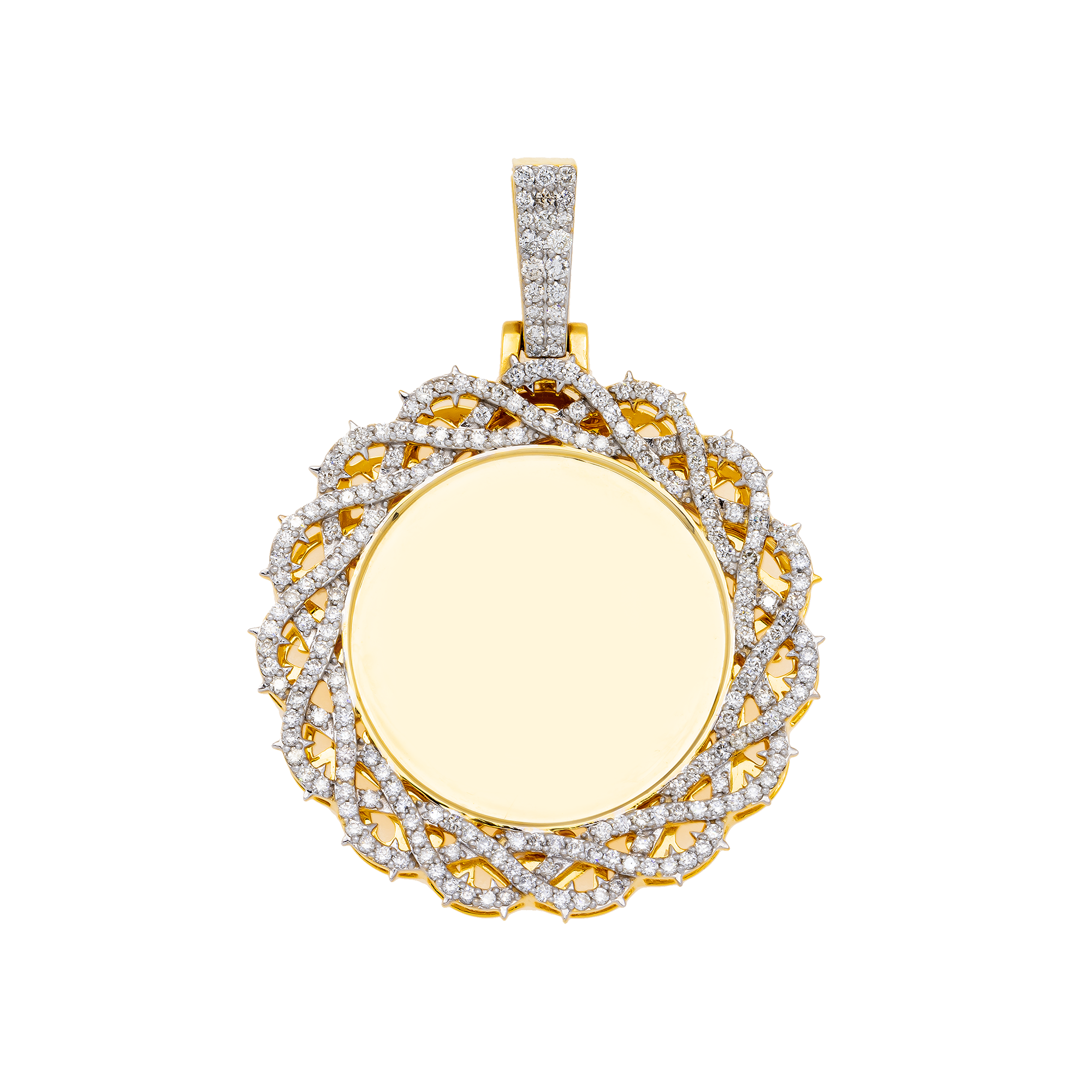 10K GOLD DIAMOND BARBED WIRE CIRCLE PICTURE PENDANT 1.71 CT