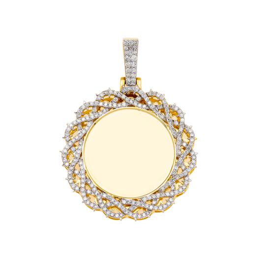10K GOLD DIAMOND BARBED WIRE CIRCLE PICTURE PENDANT 1.71 CT