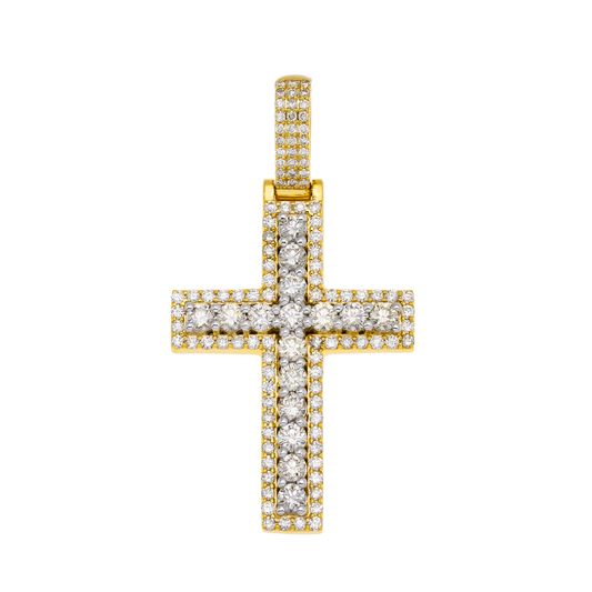 10K GOLD ROUND DIAMOND CROSS PENDANT 2.89 CT