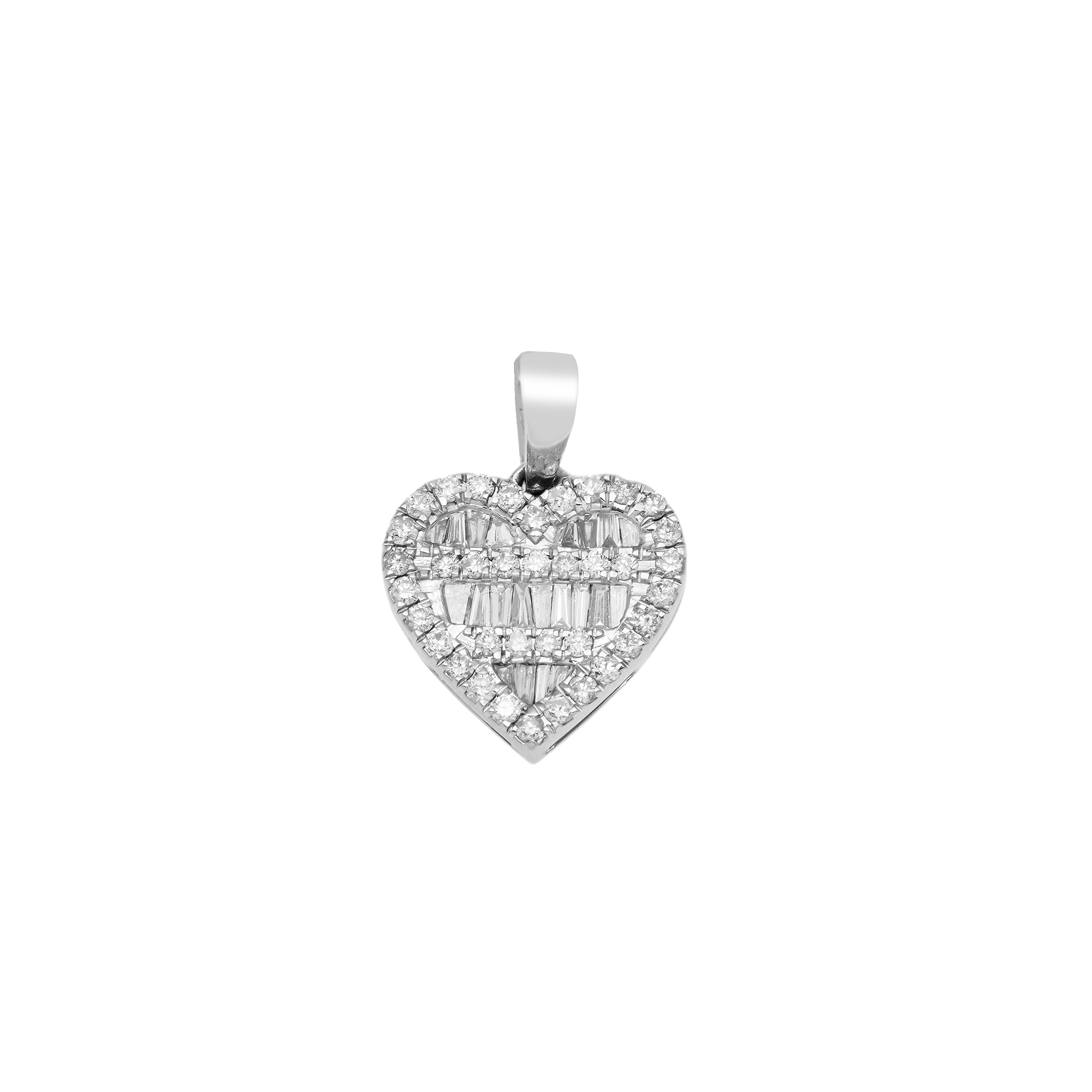 10K GOLD BAGUETTE AND ROUND DIAMOND HEART PENDANT 0.66 CT