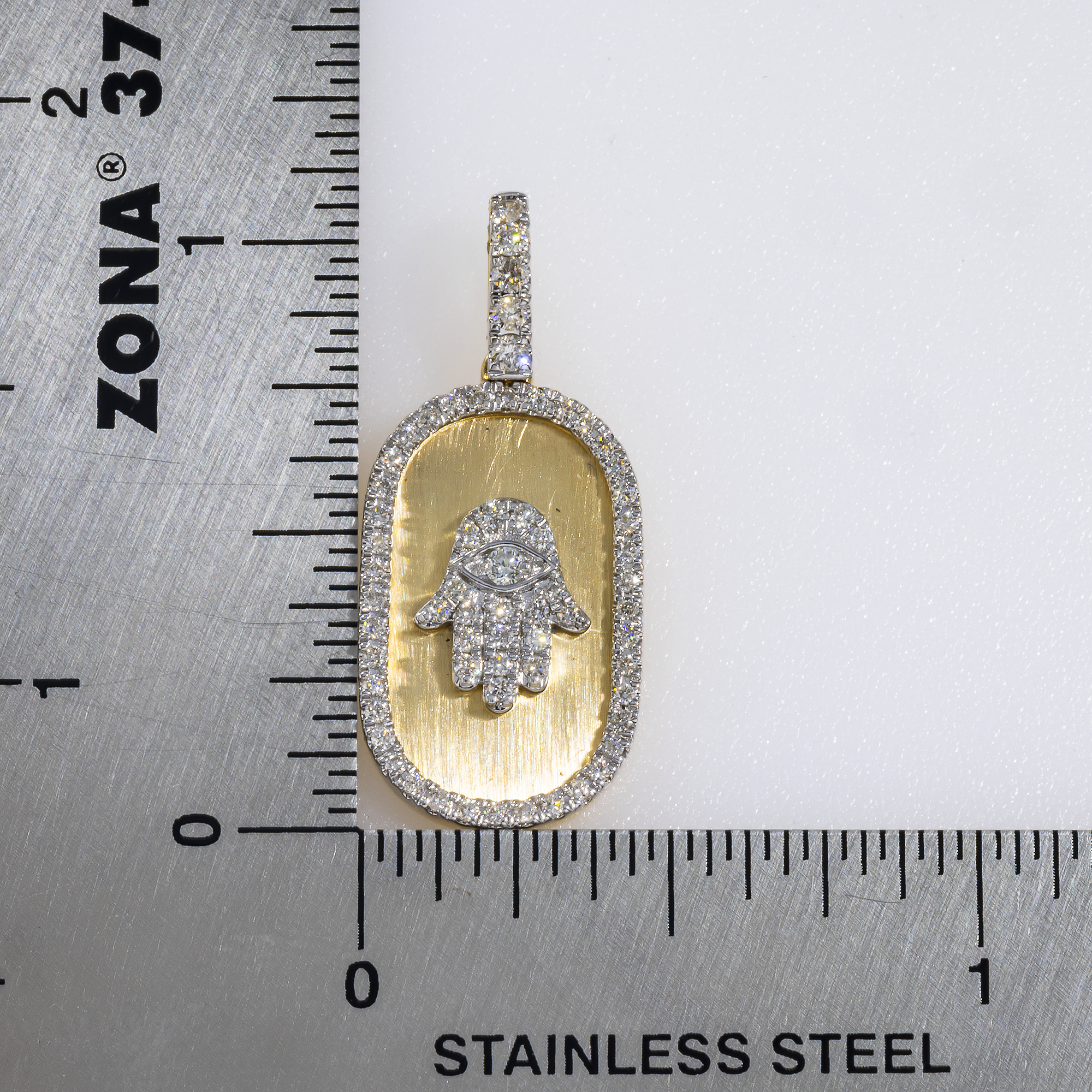 14K GOLD ROUND DIAMOND CLUSTER HAMSA PENDANT 0.40 CT