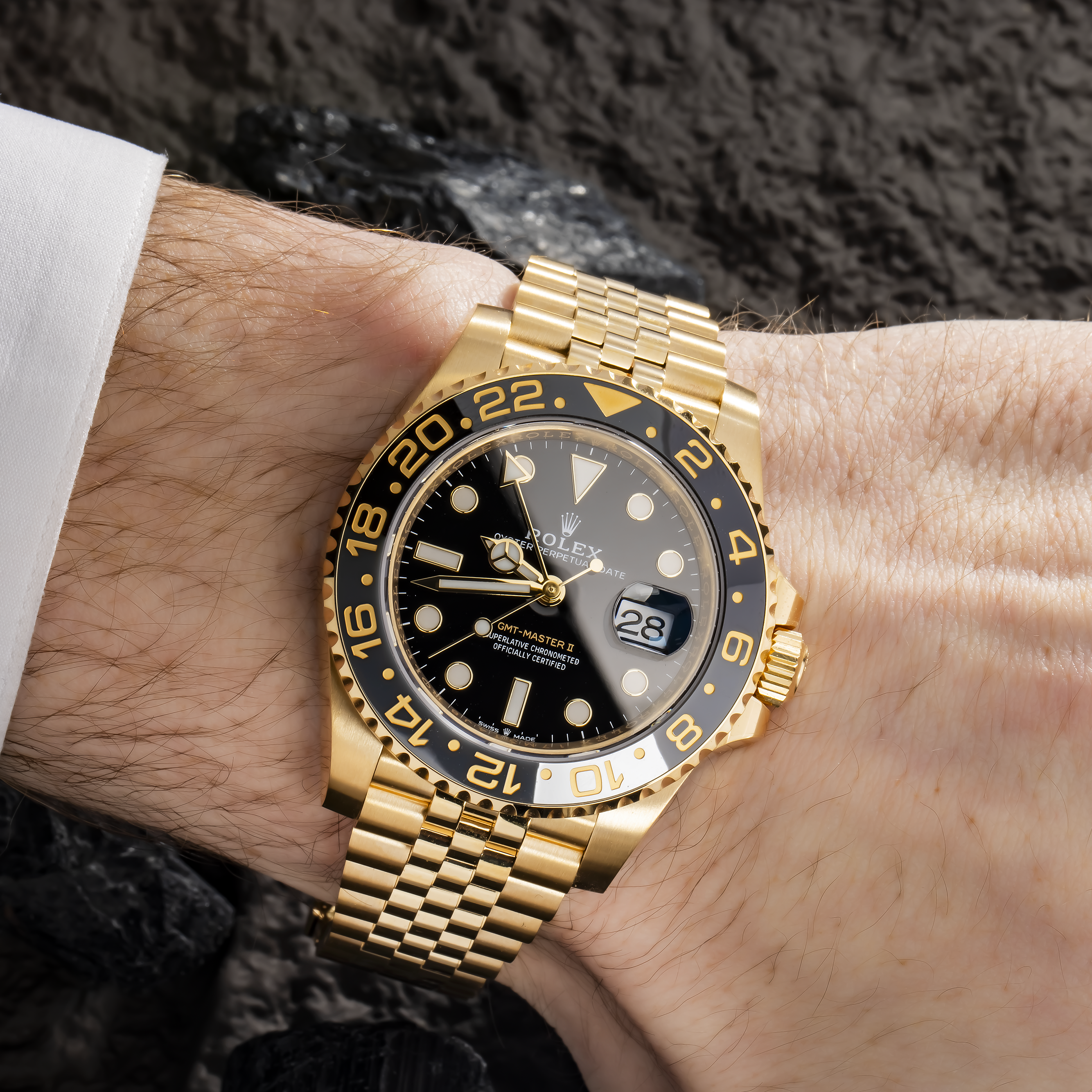 Rolex GMT-Master II Yellow Gold Black Dial Jubilee Bracelet 126718GRNR