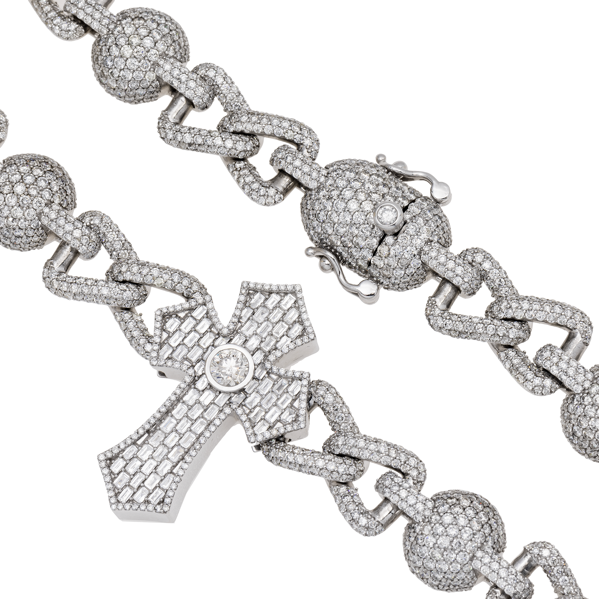 10K GOLD 24MM DIAMOND CROSS INFINITY LINK CHAIN 34.65 CT