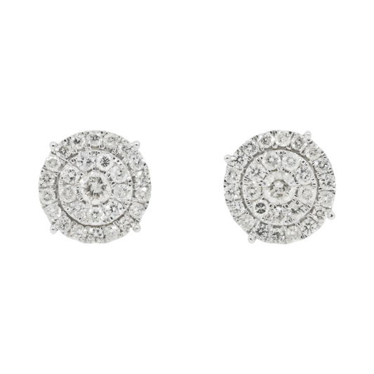 14K GOLD DIAMOND ROUND CLUSTER EARRINGS 2.10 CTW