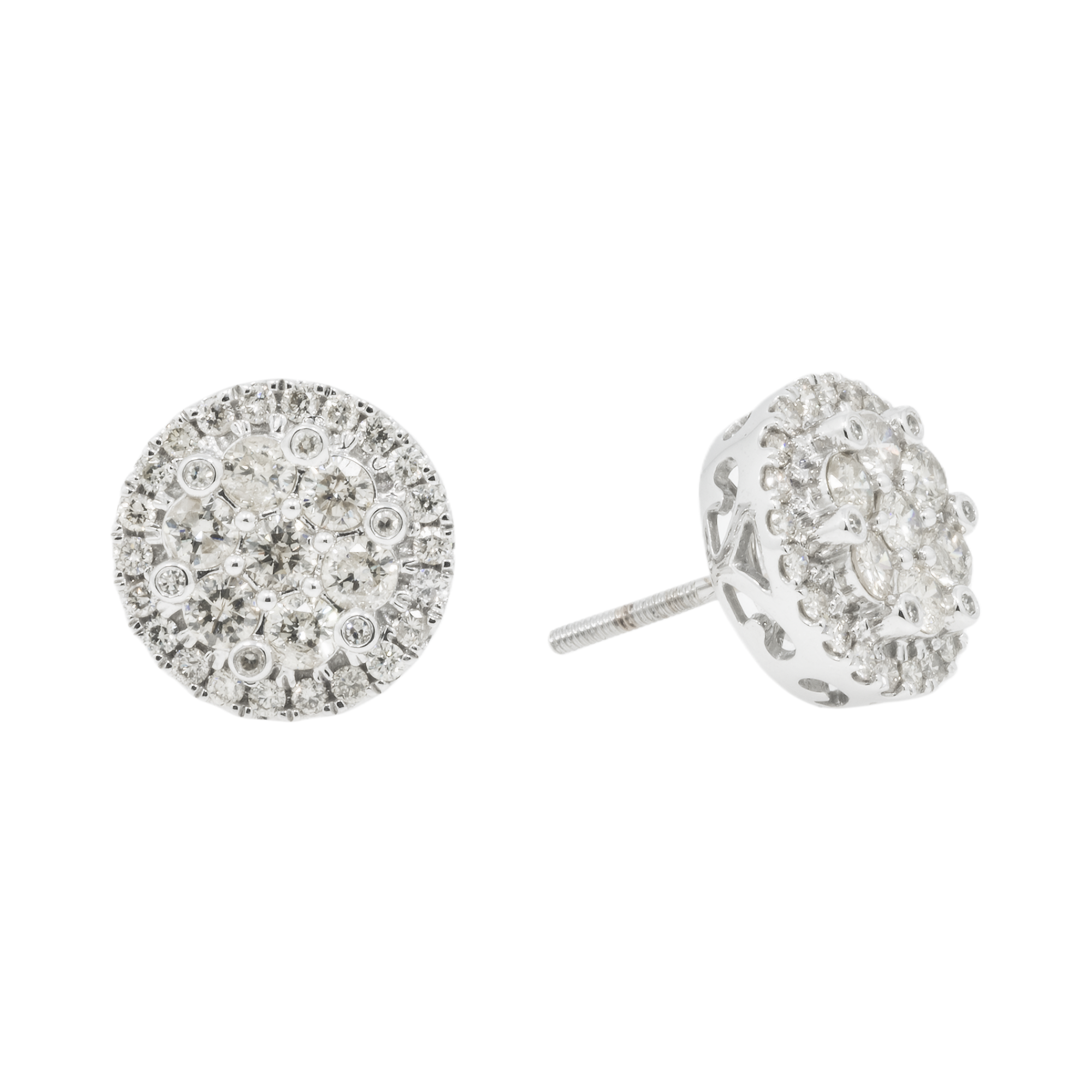 14K GOLD DIAMOND ROUND CLUSTER EARRINGS 2.51 CT