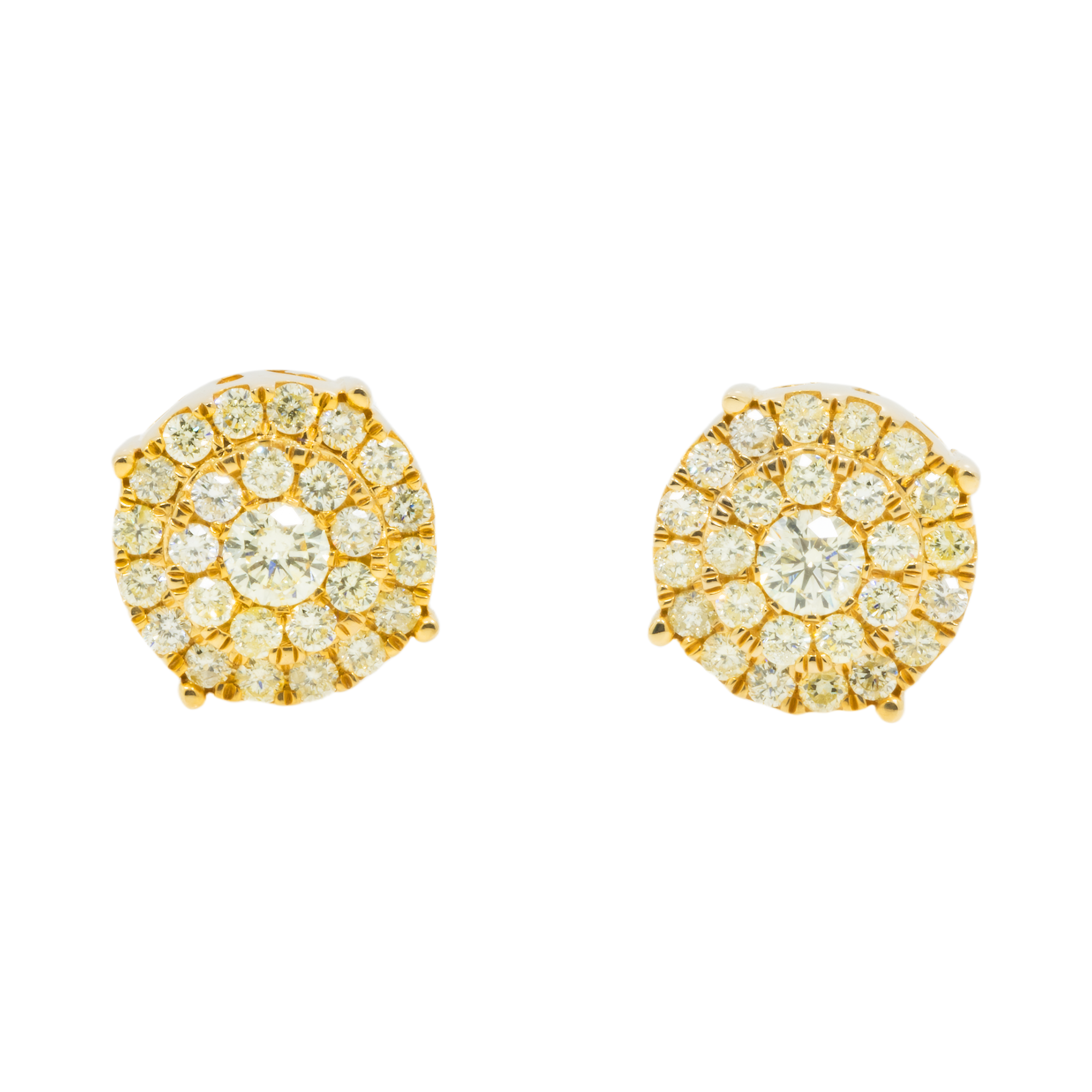 14K GOLD DIAMOND ROUND CLUSTER EARRINGS 2.10 CTW