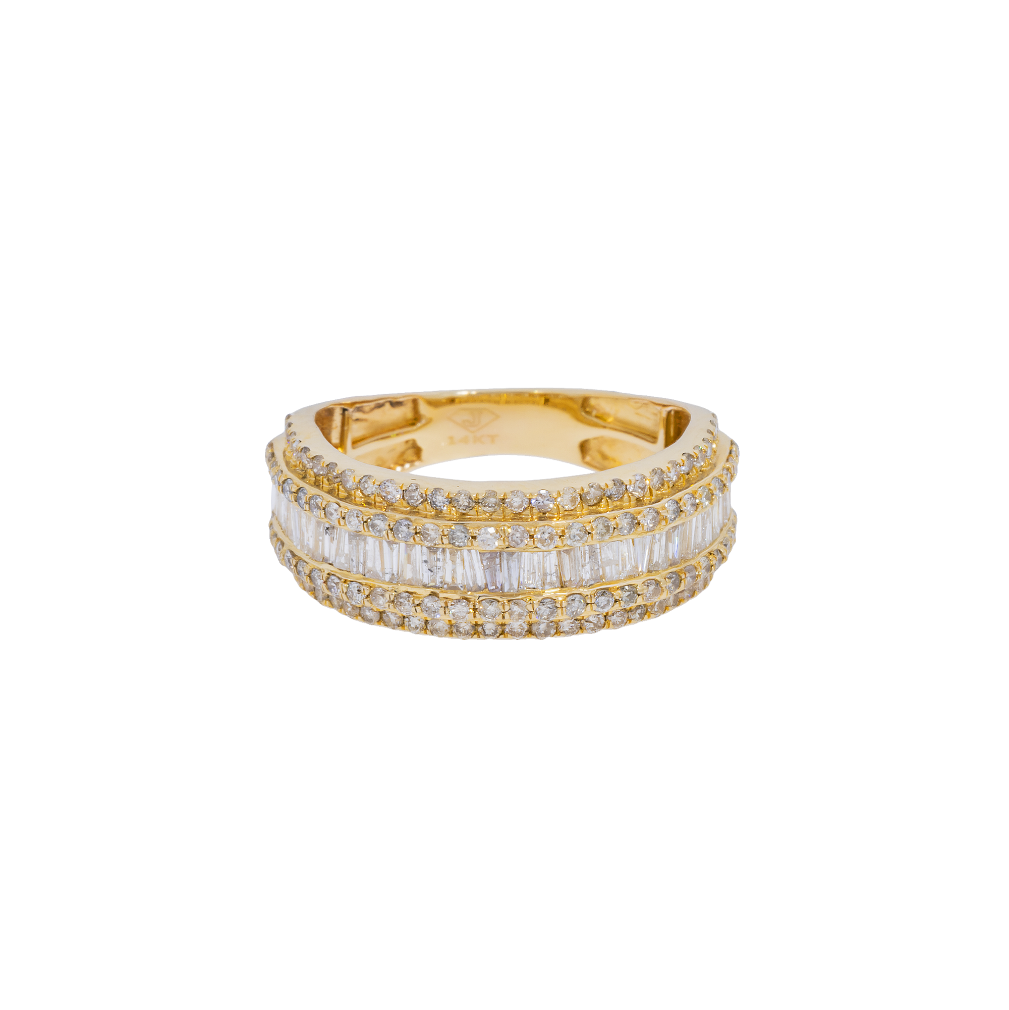 14K GOLD ROUND AND BAGUETTE DIAMOND STATEMENT RING 1.55 CT