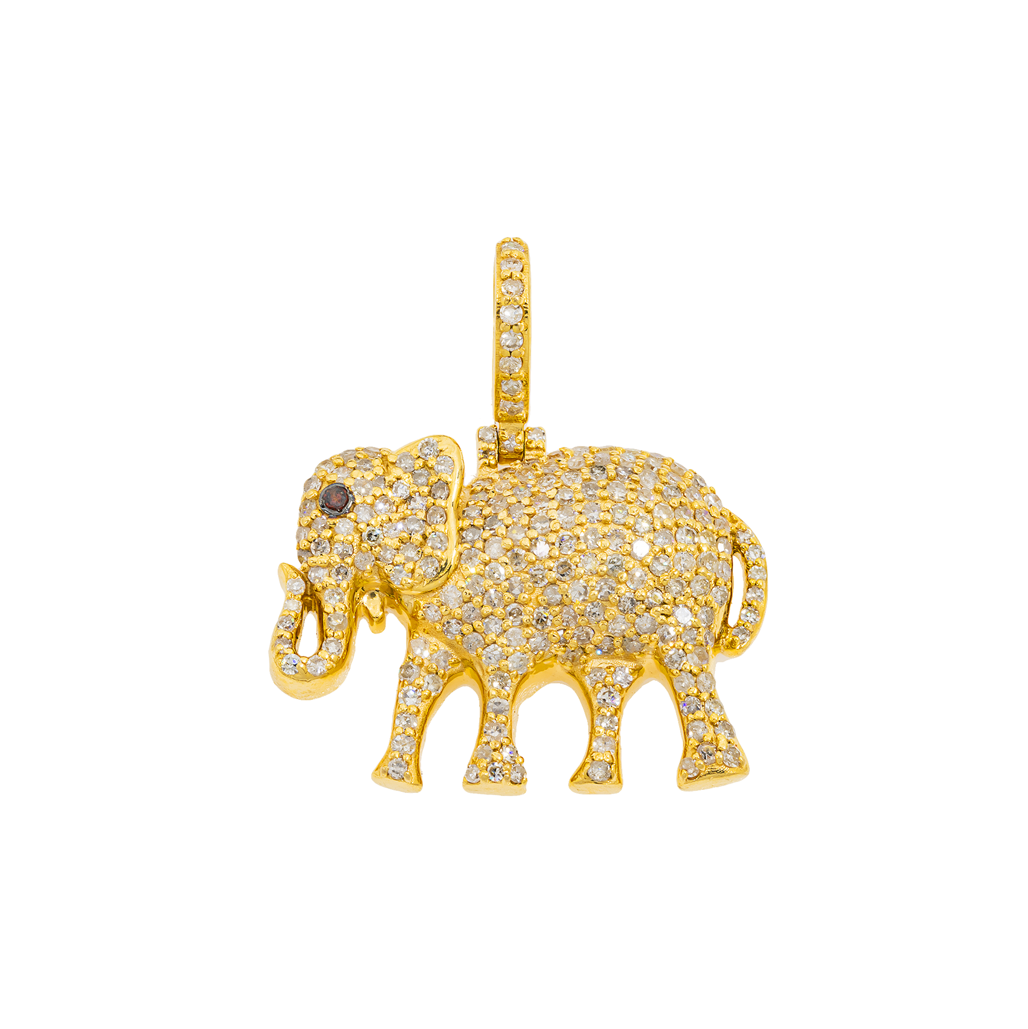 14K GOLD DIAMOND ELEPHANT PENDANT 1.28 CT