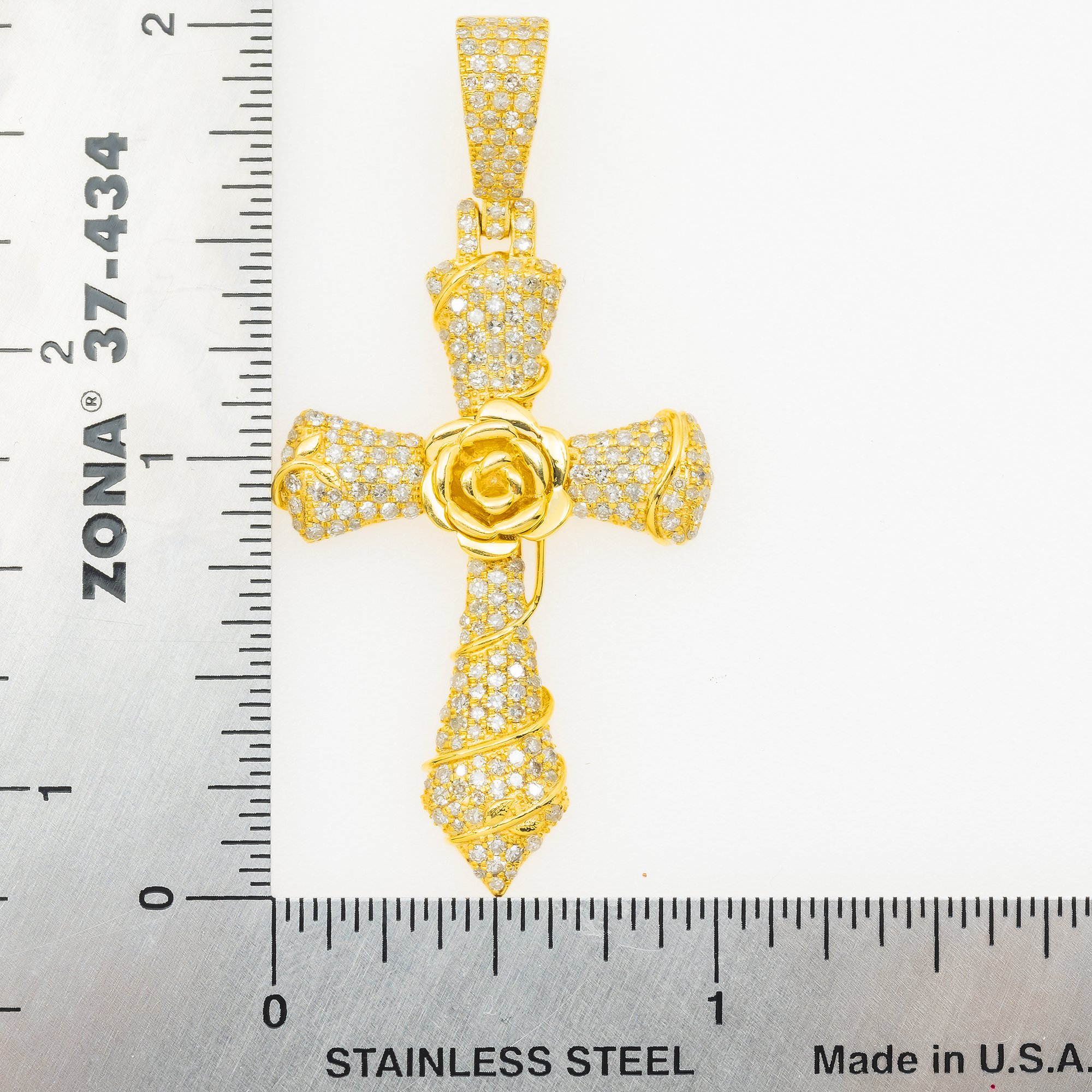 10K GOLD DIAMOND CROSS WITH ROSE PENDANT 1.45 CT