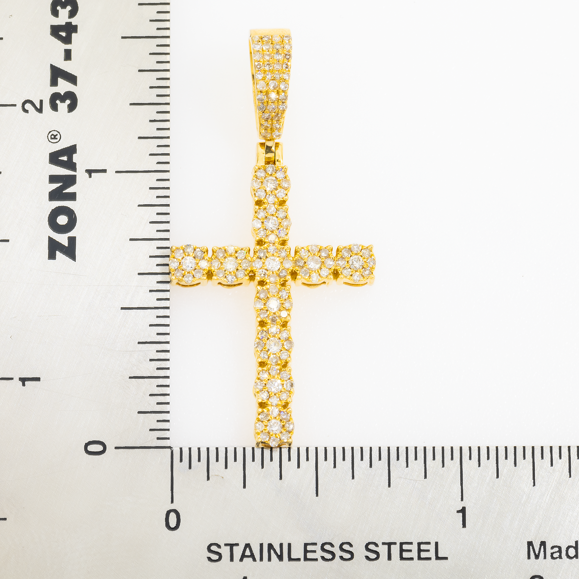 14K GOLD ROUND DIAMOND CLUSTER CROSS PENDANT 0.79 CT