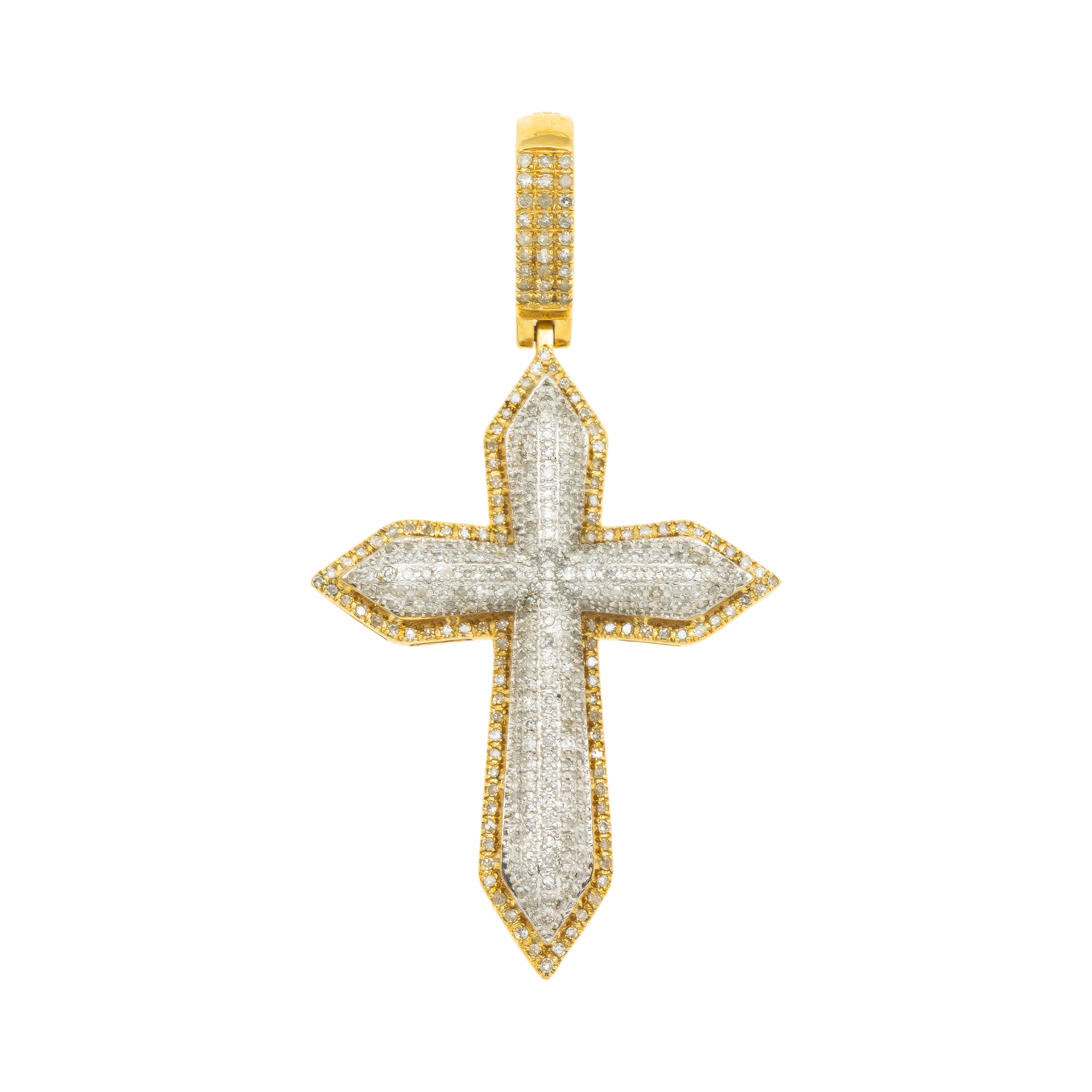 10K GOLD DIAMOND POINTED CROSS PENDANT 1.42 CT
