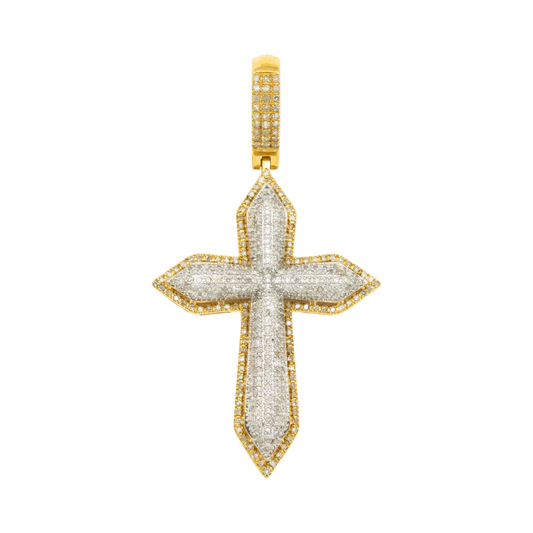 10K GOLD DIAMOND POINTED CROSS PENDANT 1.42 CT