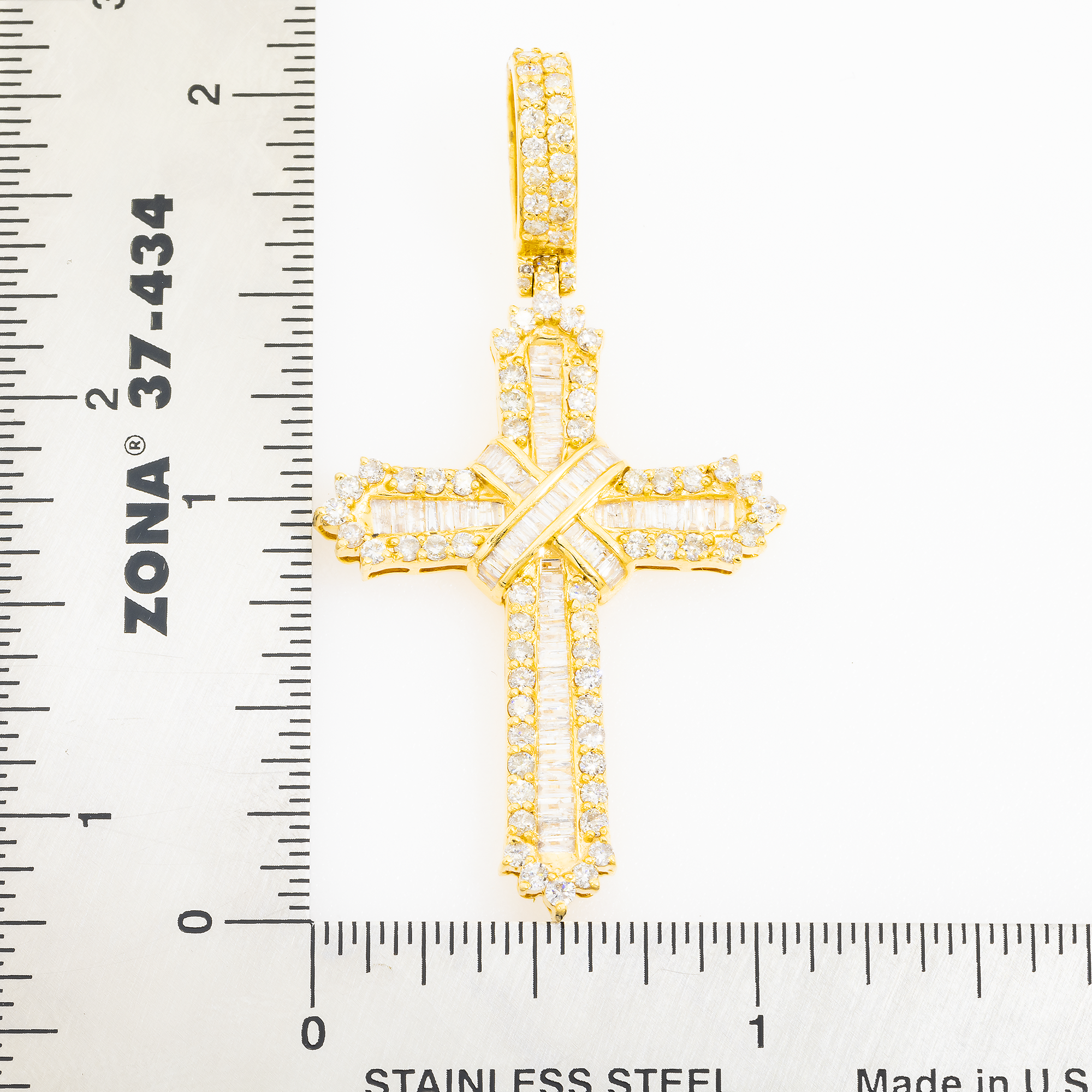 14K GOLD BAGUETTE AND ROUND DIAMOND CROSS PENDANT 2.33 CT