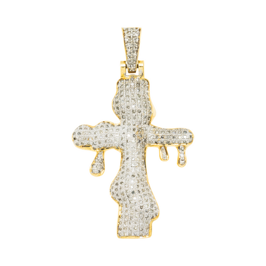 10K GOLD DIAMOND DRIPPING CROSS PENDANT 1.00 CT