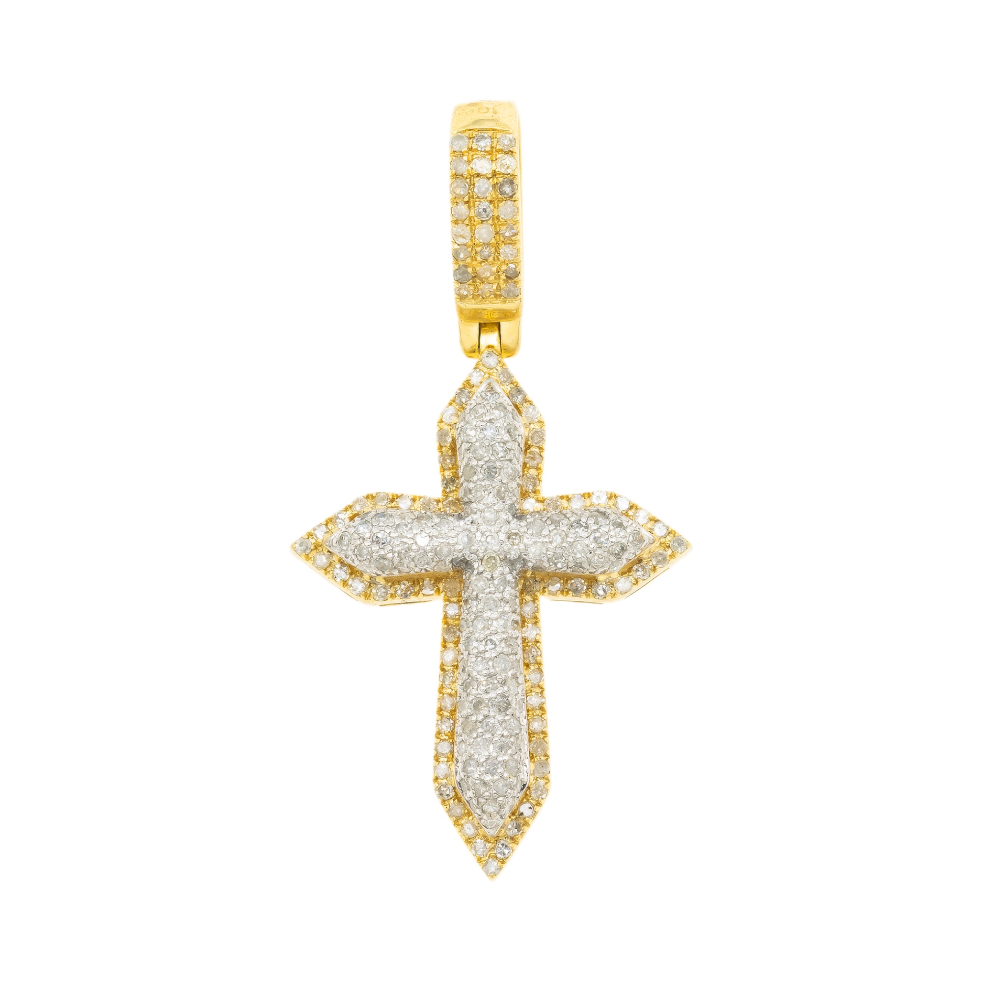 10K GOLD DIAMOND POINTED CROSS PENDANT 0.85 CT