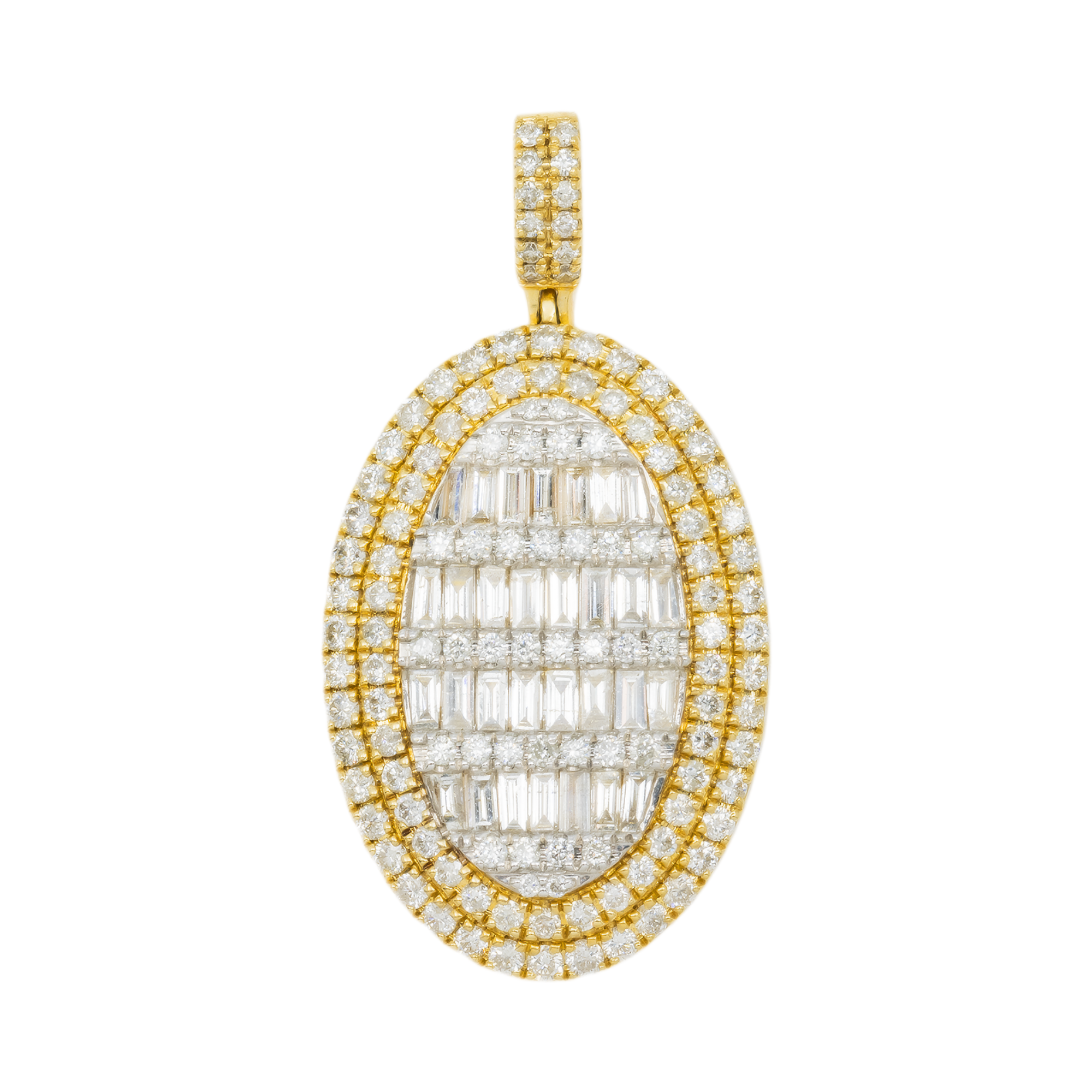 10K GOLD BAGUETTE AND ROUND DIAMOND OVAL PENDANT 2.20 CT