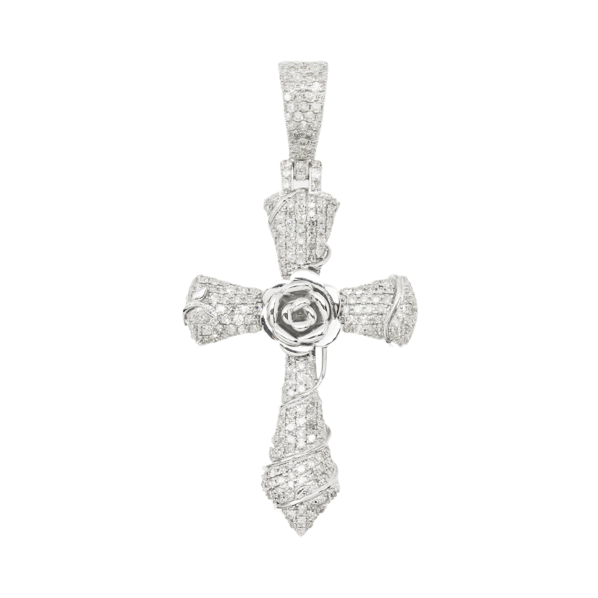10K GOLD DIAMOND CROSS WITH ROSE PENDANT 1.45 CT