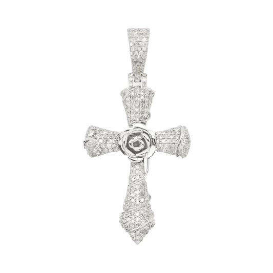 10K GOLD DIAMOND CROSS WITH ROSE PENDANT 1.45 CT