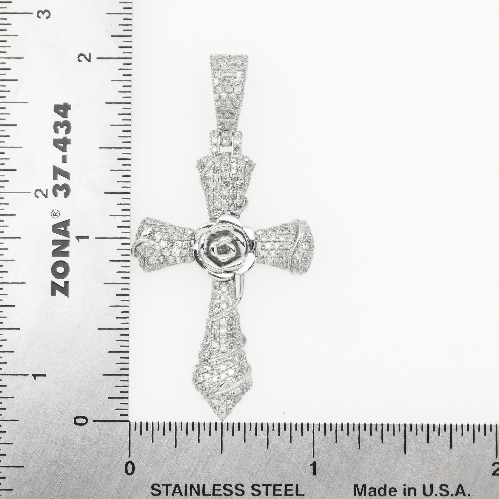 10K GOLD DIAMOND CROSS WITH ROSE PENDANT 1.45 CT