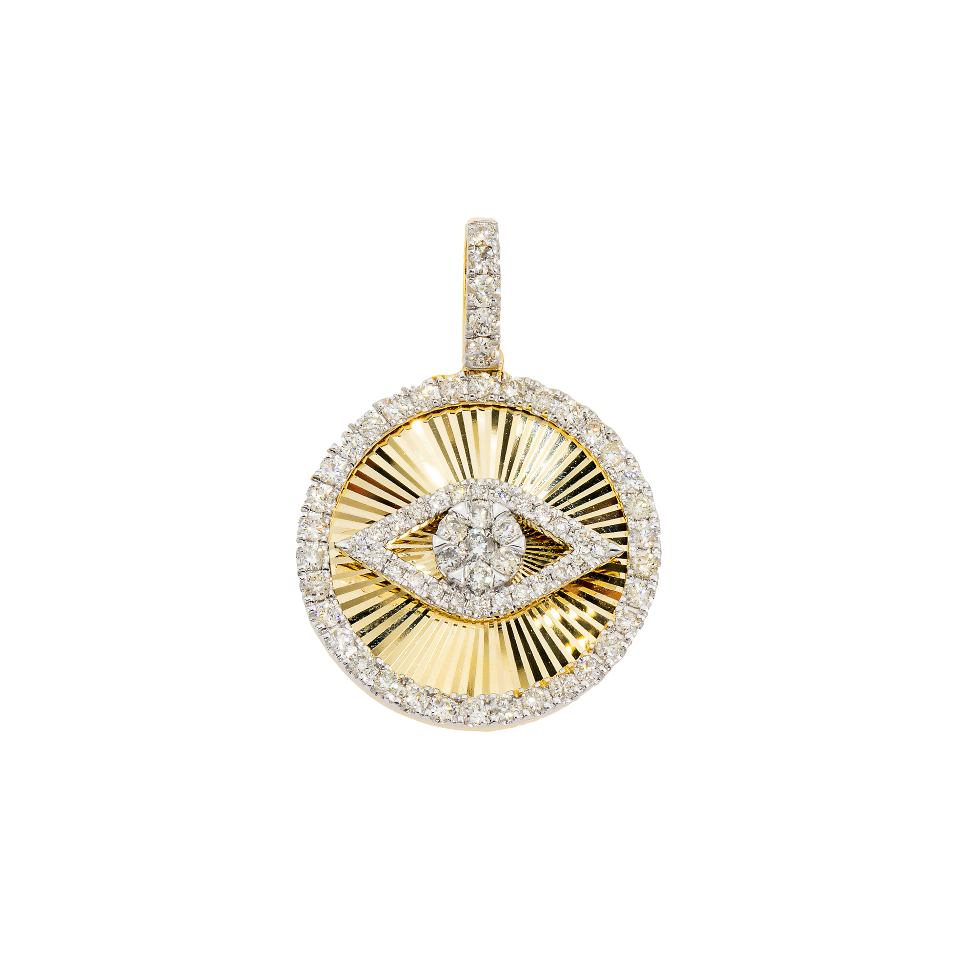 14K GOLD ROUND DIAMOND EVIL EYE COIN PENDANT 0.80 CT