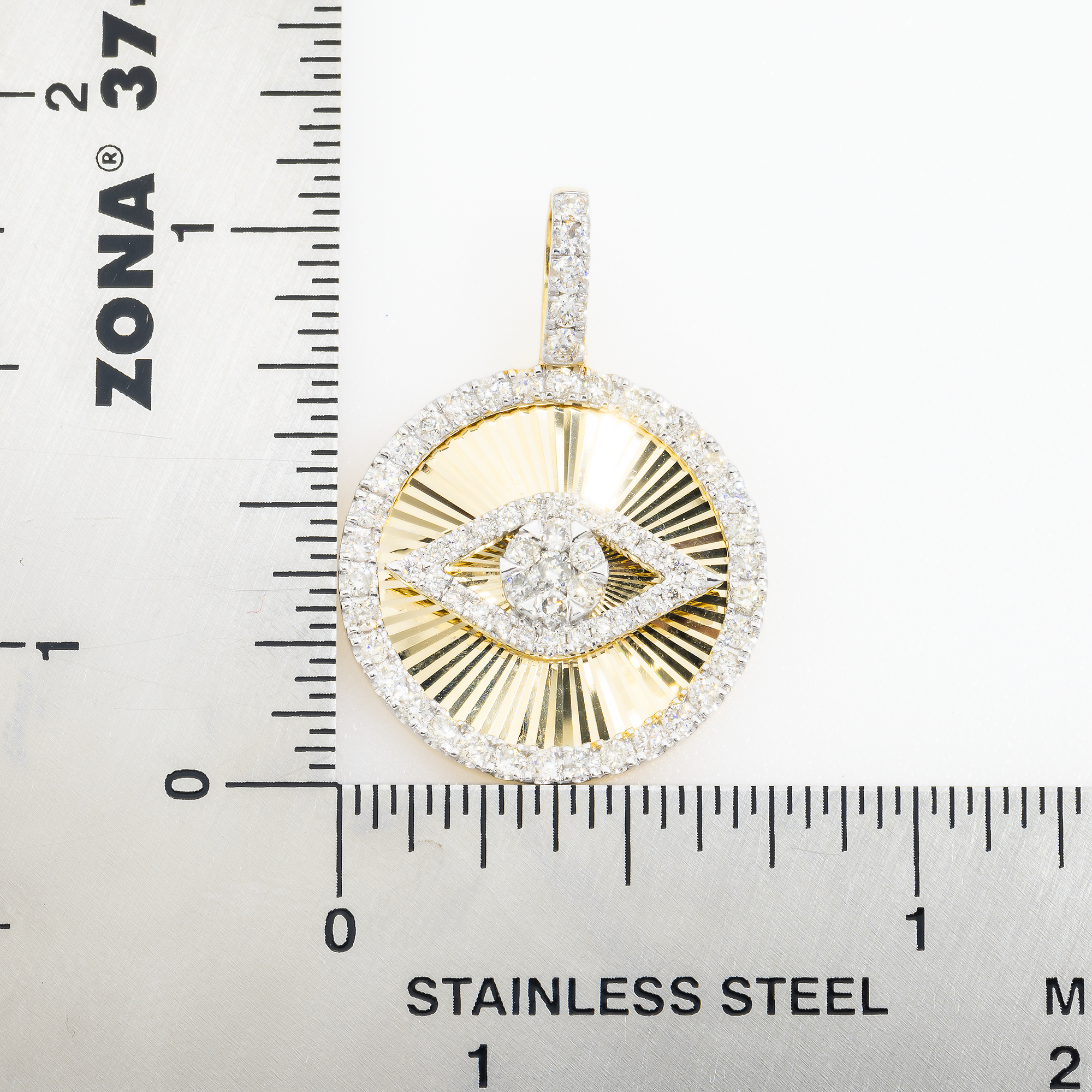 14K GOLD ROUND DIAMOND EVIL EYE COIN PENDANT 0.80 CT