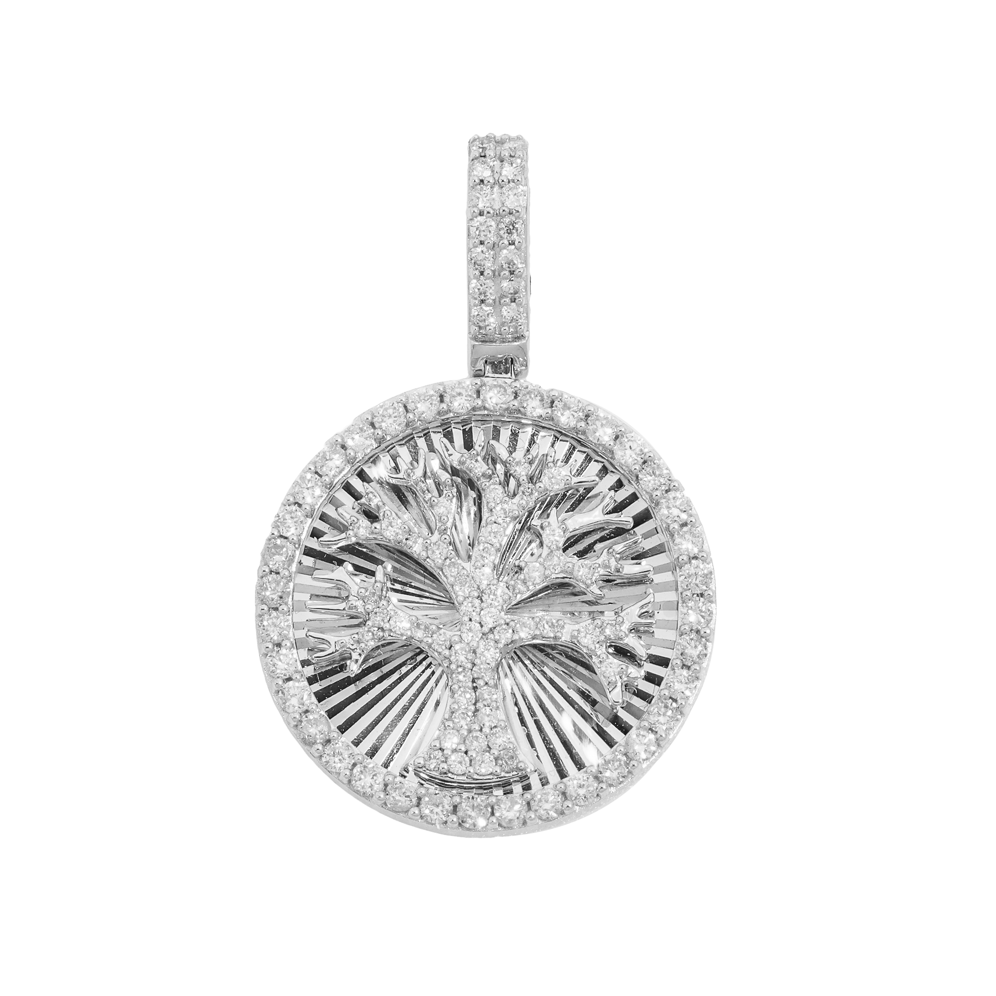 14K GOLD DIAMOND TREE OF LIFE COIN PENDANT 0.85 CT