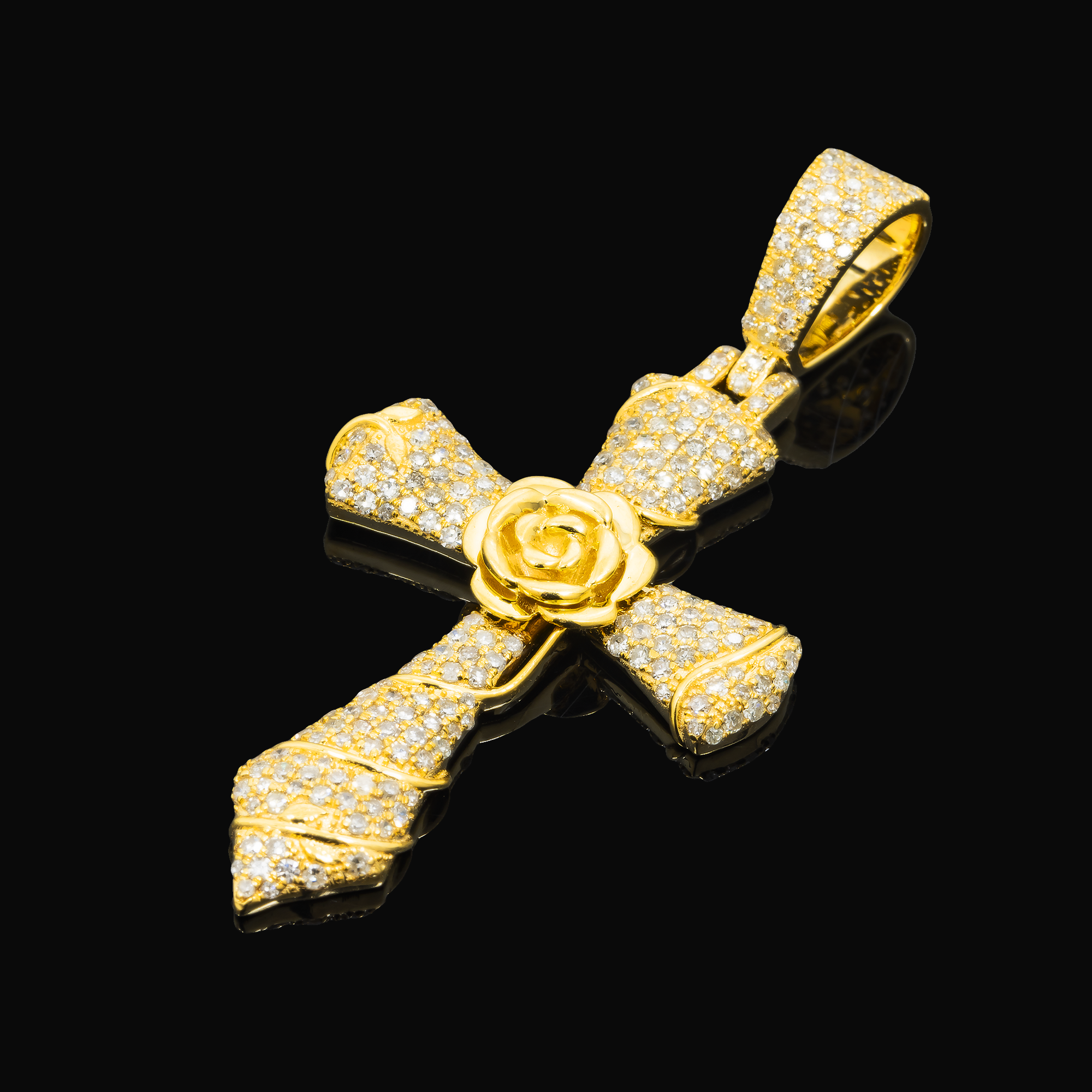 10K GOLD DIAMOND CROSS WITH ROSE PENDANT 1.45 CT