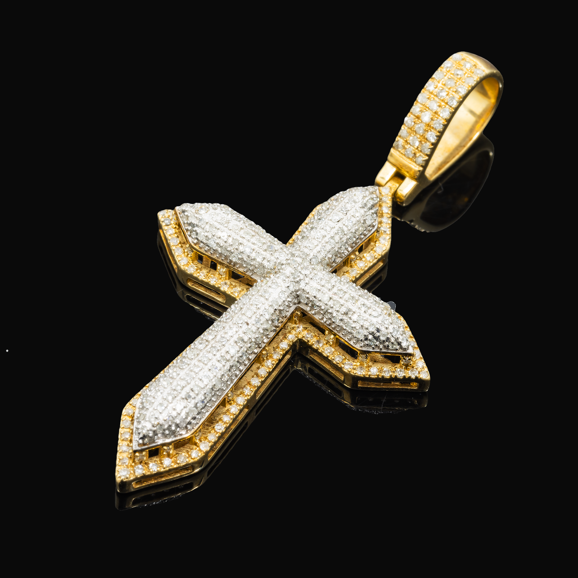 10K GOLD DIAMOND POINTED CROSS PENDANT 1.42 CT